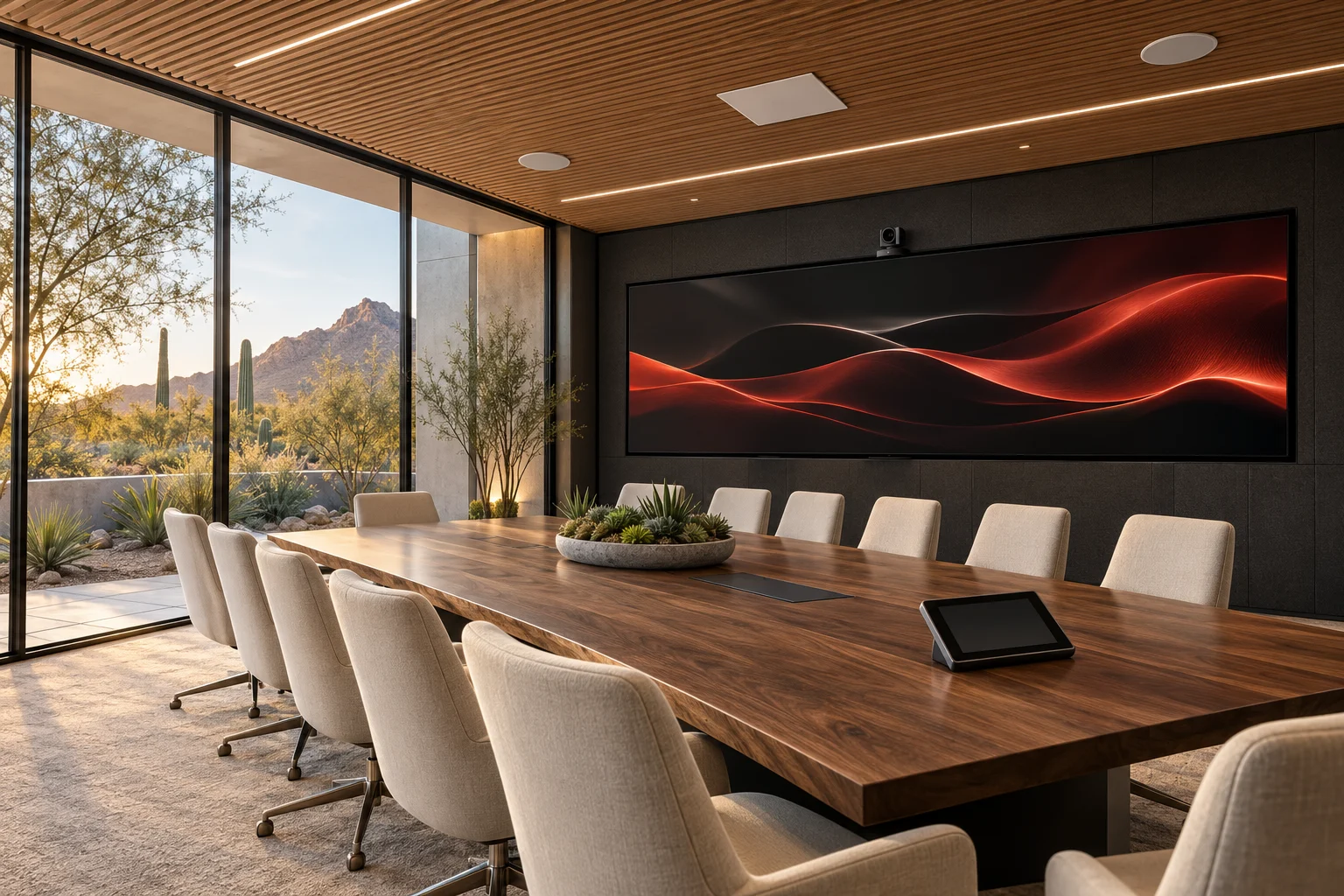 Original concept rendering of an integrated audiovisual conference room